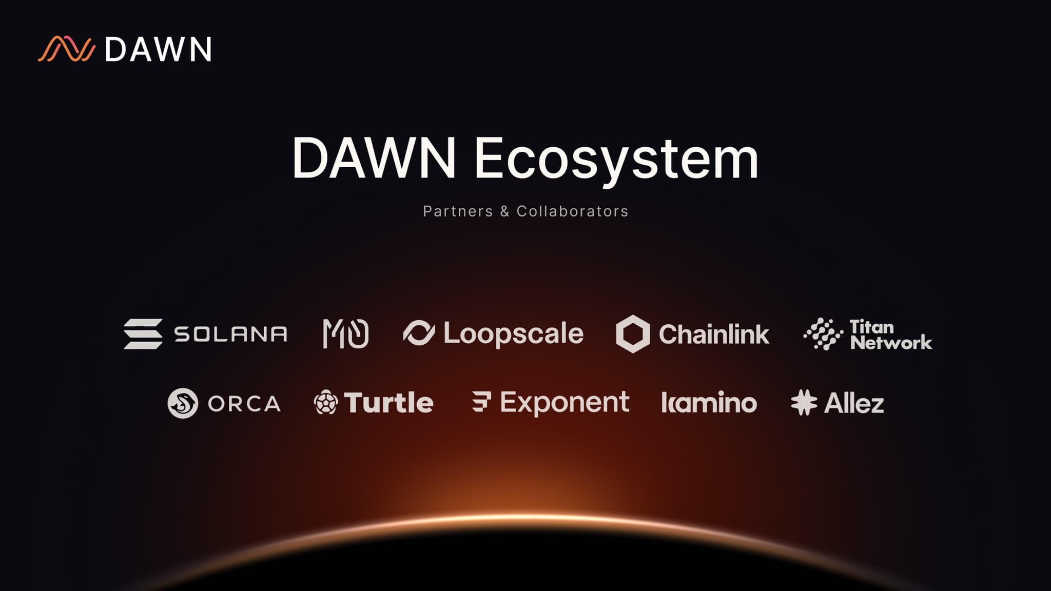 DAWN Ecosystem partners and collaborators: Solana, M0, Loopscale, Chainlink, Titan Network, Orca, Turtle, Exponent, Kamino, Allez